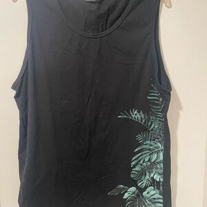 SHEIN Black Tank Top with Green Leaf Pattern